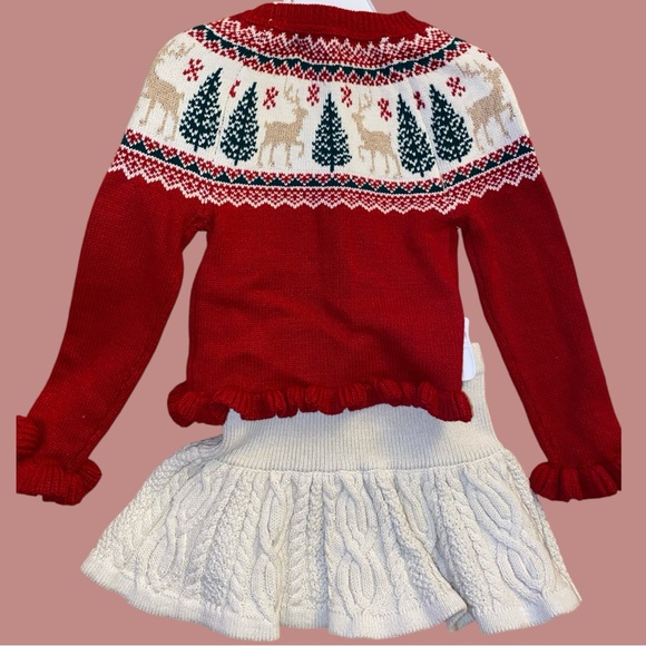 NEW TAHARI KIDS HOLIDAY SET•REINDEER SWEATER•CABLE-KNIT SKIRT•HAIR BOW•S/2T🎄 - Picture 4 of 13